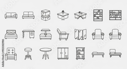 Collection of Hand Drawn Furniture Icons Vector Illustration.