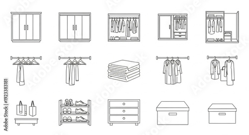 Collection of Wardrobe and Storage Furniture Icons.