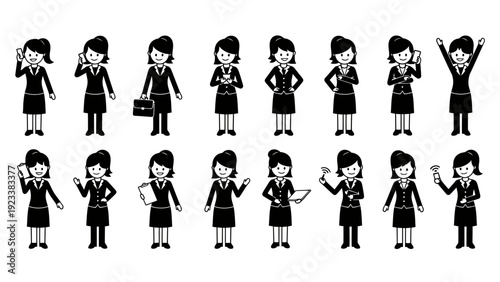 Collection of cartoon schoolgirl figures in various poses and actions.