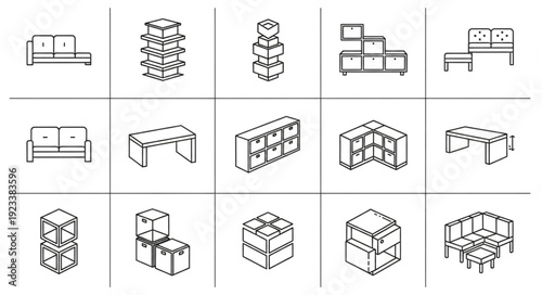 Collection of Office Furniture Icons in Line Art Style.