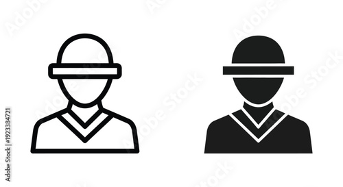 Professional construction worker and engineer avatar icons in outline and solid silhouette styles for industrial safety and labor management.