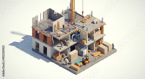 3D Rendering of Building Under Construction.