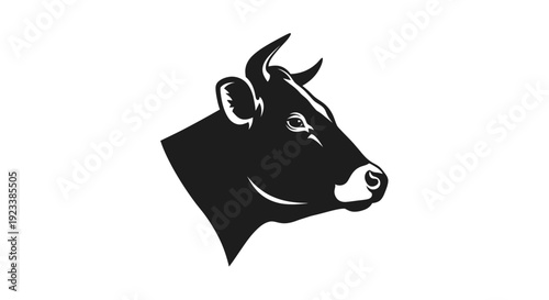 Black Cow Head Silhouette Icon, Farm Animal Vector Art