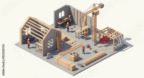 3D Rendering of Construction Site Model.
