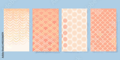 Four rectangular panels displaying a repeating scale like pattern in warm tones