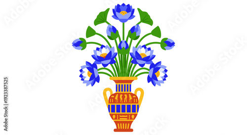 Blue Flowers in Decorative Vase Illustration.