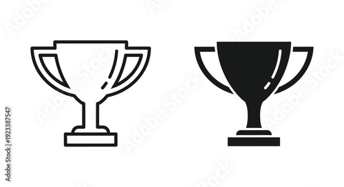 Minimalist trophy cup icons in outline and solid styles representing success, achievement, and winning for business or sports competition