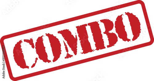 A bright red rubber stamp design showing the word COMBO diagonally on a clean white background
