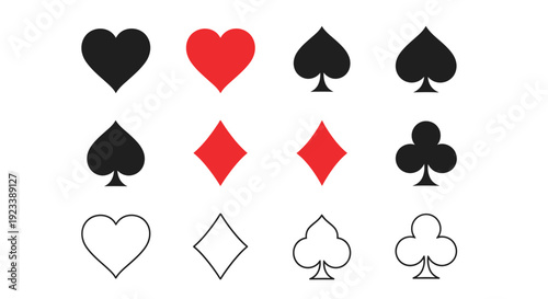 Playing Card Suits Collection Icons Solid and Outline Styles