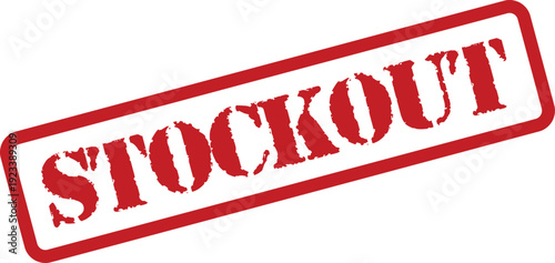 Distinct red rubber stamp clearly presenting the word STOCKOUT on an unblemished white surface