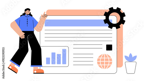 A woman analyzing digital data reports and business statistics