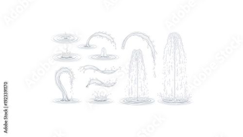 Realistic White Water Splash Vector Fountain Set Clean Liquid Spray Collection