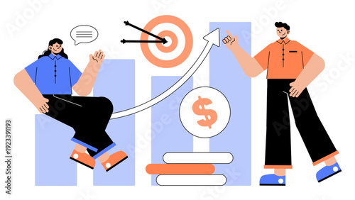 Business employees working together to reach financial targets and growth goals