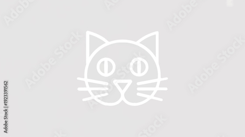 Simple white cat face icon on gray background minimalist feline illustration for design