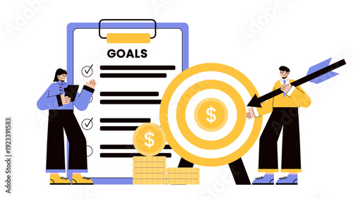 Business people completing their target list and hitting the mark for financial growth and stability