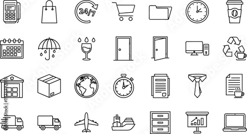 Business and ecommerce icon set with shopping delivery office finance symbols isolated vector collection