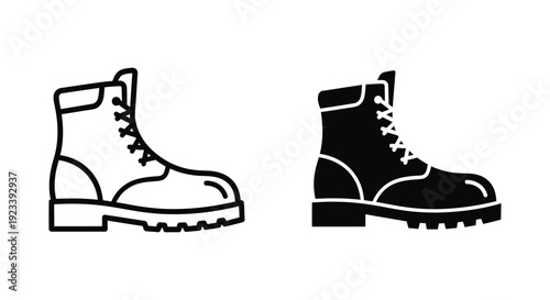 Wallpaper Mural Minimalist work boot icons in outline and solid black styles, perfect for industrial safety equipment, construction site signage, and outdoor hiking gear branding. Torontodigital.ca