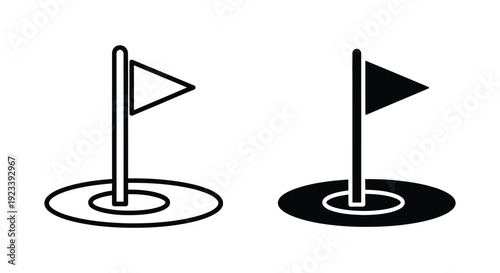 Wallpaper Mural Minimalist golf flag in hole icon set featuring outline and solid silhouette styles for sports app design and tournament branding Torontodigital.ca