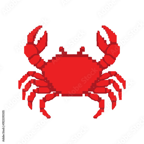 Pixel art illustration of a red crab on a white background