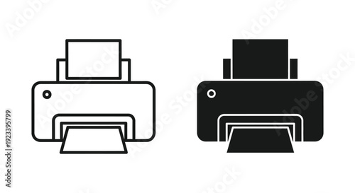 Wallpaper Mural Minimalist printer icons in outline and solid black styles for office document management, business printing services, and digital workflow interfaces. Torontodigital.ca