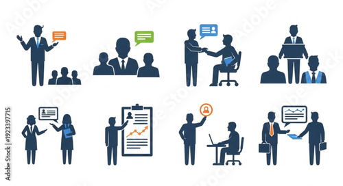 Business meeting and collaboration icons set.