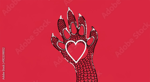 Hand with white heart symbol on red background gesture of love and support emotive illustration for charity and kindness campaigns