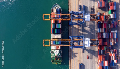Container port with cargo ships docked.