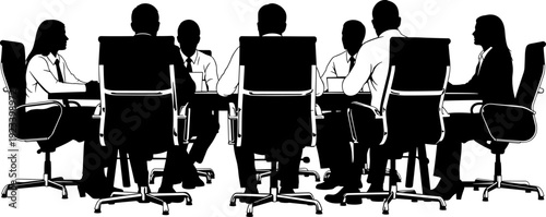 Set of business people silhouettes sitting on bar stools, corporate communication, professional discussion, office networking, diverse colleagues talking, vector illustration.Business, silhouette, peo