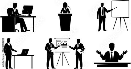 training, speaker, seminar, workshop, leader, communication, vector, executive, management, professional, silhouettes, business, presentation, office, work, corporate, training, public,