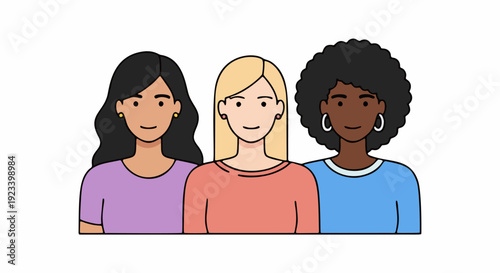 Three women from different ethnicities standing side by side International Women's Day vector illustration