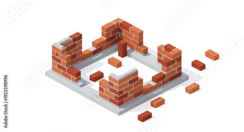 3D Rendering of Red Bricks Structure.