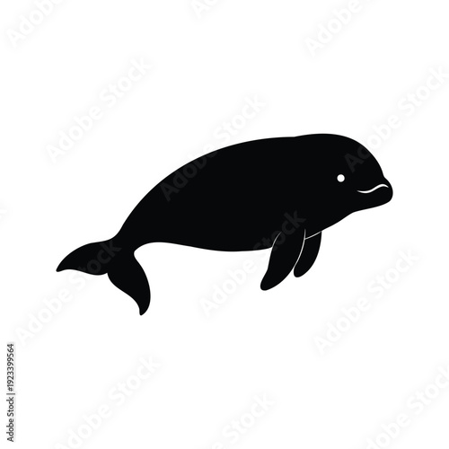 A graceful narwhal swimming in the ocean, silhouette vector illustration design, beluga whale silhouette vector illustration