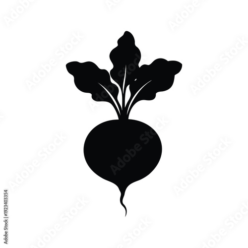 Black and white beetroot with leaves silhouette vector illustration design, radish silhouette vector illustration
