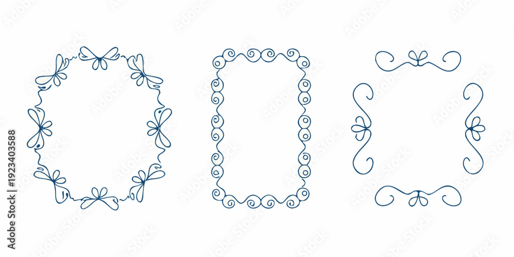 Obraz premium Delicate blue ornamental frames and flourishes in a vintage style