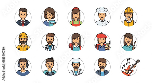 Collection of Diverse Professional People Avatars Icons.