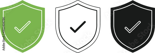 Shield protection icon set with check mark security badge isolated vector collection