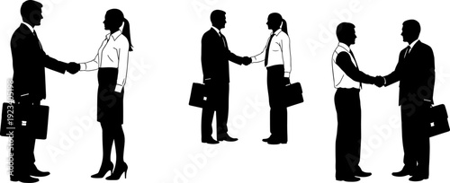 Vector silhouettes set of business people working in office, corporate meeting presentation, time management icons, successful achievement and exhausted professional employee concepts,