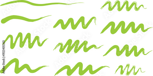 The image has several wavy lines in a contrasting light green. There are twelve lines in total: the top two are straight lines, the rest of the lines display a zigzag or squiggly pattern. These lines 