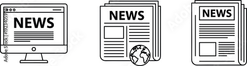 News Media Icons Set Online Newspaper And Global Journalism Symbols Vector Collection