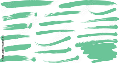 The image features a collection of clean light green brush stroke elements, creating a fresh and modern aesthetic. The brush strokes vary in length, thickness, and direction, contributing to a dynamic