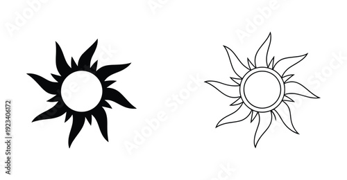 sunny sun sunlight solar heat weather flat icon symbol vector. Modern sun icons in black and line art styles for design projects
