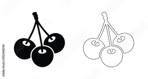 Sweet cherry silhouette icon. cherry minimal flat icon set, black color and white background. 