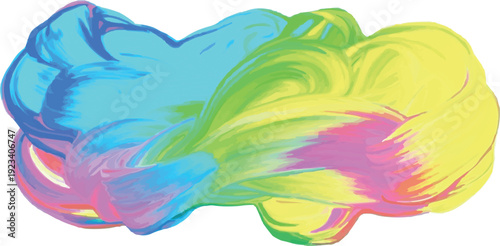 The image features a vibrant and abstract swirl of colors that evokes the appearance of brushstrokes or a paint smear. The composition is characterized by a harmonious blend of shades, including blue,