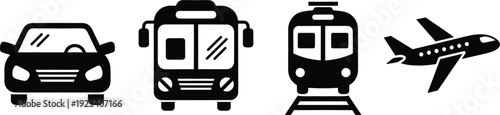 Public and private transport vehicle icons set with car bus train and airplane vector collection