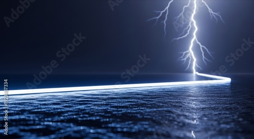 Stunning Lightning Strike Over Calm Water Surface at Night