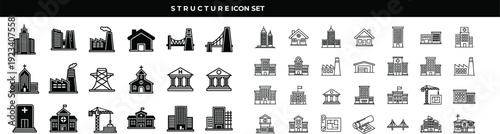 Building Structure Line Icons Collection Editable Stroke Vector