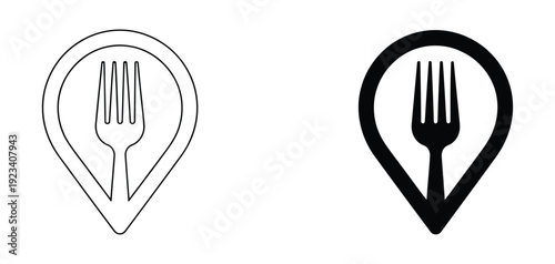 Modern fork and plate icons for restaurant or food service branding, featuring simple and elegant designs in black and white.