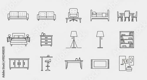 Collection of Hand Drawn Furniture Icons and Symbols.