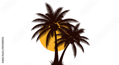 Silhouetted Palm Trees Against Sunset Sky.