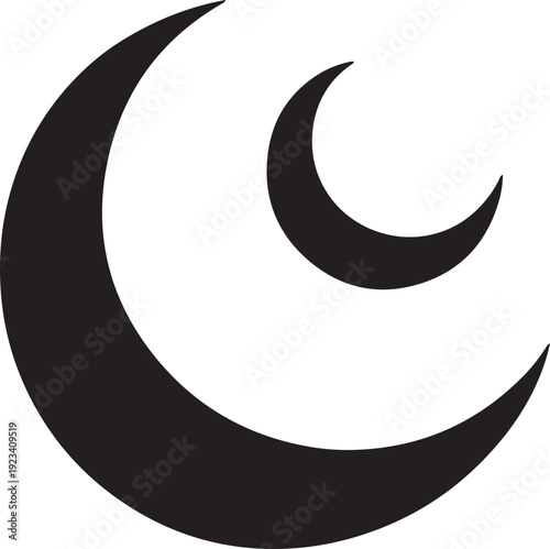 Crescent moon black two phase symbol silhouette on transparent background vector image